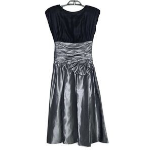 Patty O'Neil Vintage Party Dress 5 6 Black Gray Velvet Prom Formal Ruched Waist